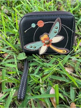 Chala Black Wristlet with Multicolor Dragonfly Applique